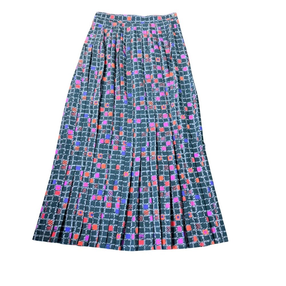 vtg Jaeger Womens Pleated Wool Skirt Size 8 Black‎ pink purple Geometric Pattern